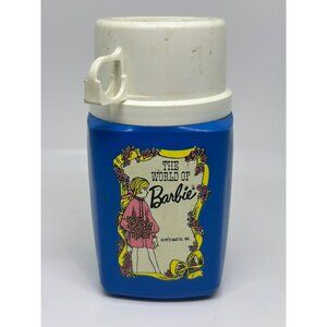 VTG 1973 Barbie Thermos 6.5"x3" Retro The-World-of-Barbie Blue READ